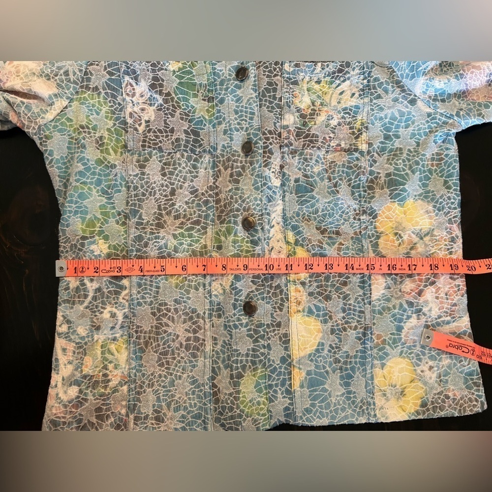 Kaktus Textured Pastel Peacock Jean Jacket Metal Buttons L Art to Wear Colorful - Picture 13 of 13
